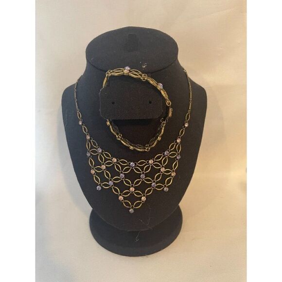 Vintage 1928 open lace bib necklace with matching bracelet - Picture 3 of 8